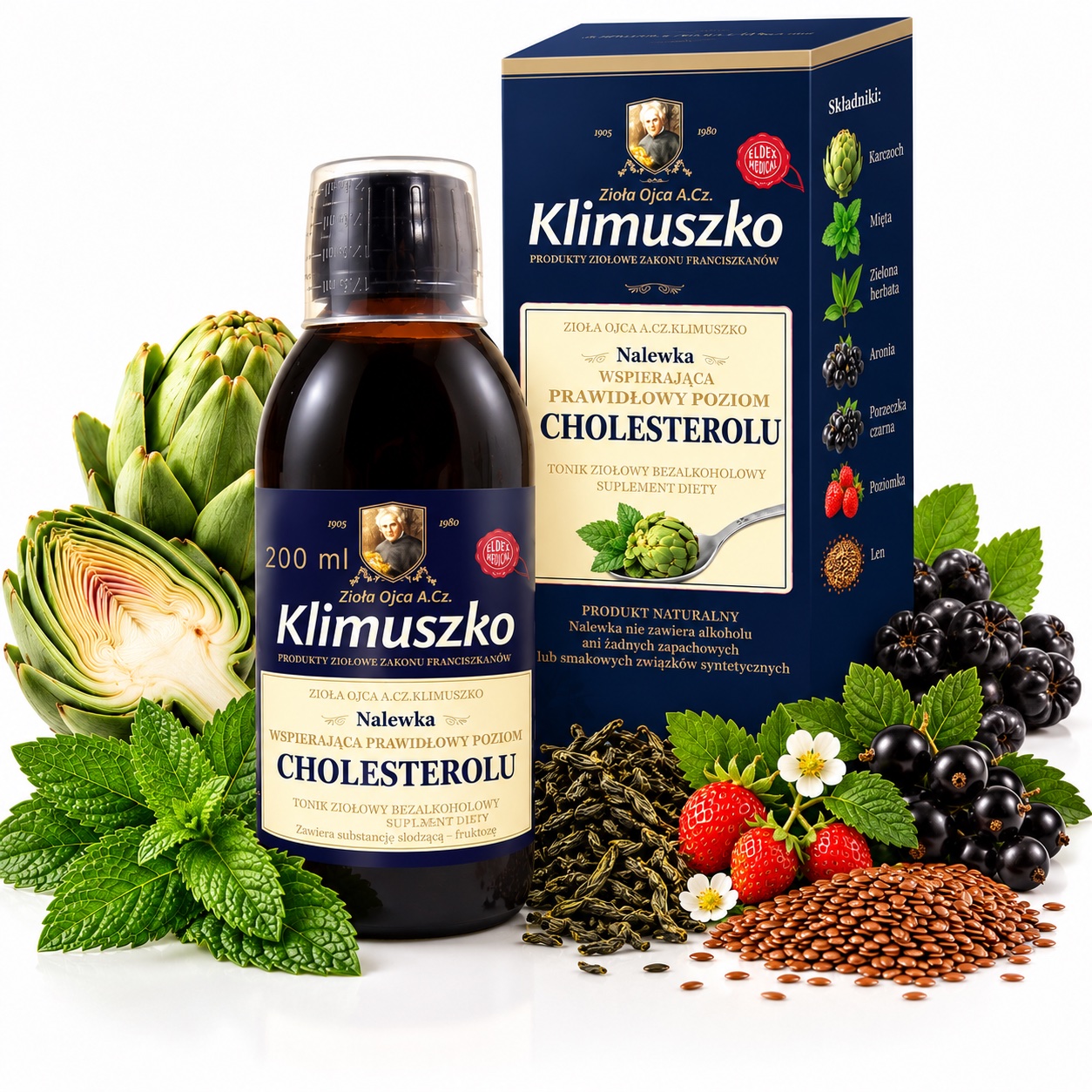 Nalewka wspierająca prawidłowy poziom cholesterolu | Zioła Ojca Klimuszko 200 ml