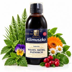 Nalewka na Włosy, Skórę i Paznokcie – Bezalkoholowy Tonik Ziołowy ze Skrzypem, Pokrzywą i Cynkiem | Ojciec Klimuszko 200 ml