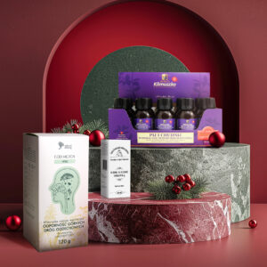 ZESTAW: Zimowy dotyk zdrowia i radości - Pij i chudnij shoty | Mieszanka ziołowa wspierająca odporność górnych dróg oddechowych | Olejek na radość doskonałą