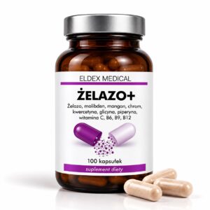 ŻELAZO+ ELDEX MEDICAL – Żelazo z Witaminą C, B6, B9, B12 i Kwercetyną | Wsparcie Odporności, Redukcja Zmęczenia | 100 kapsułek